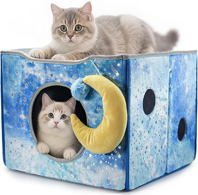 CWV Interactive Cat Toys for Indoor Cats, Kitten Toys with Scratch Pad， Cat Hideaway with Peekaboo Holes, Star Cat House Cave with Soft Pillow