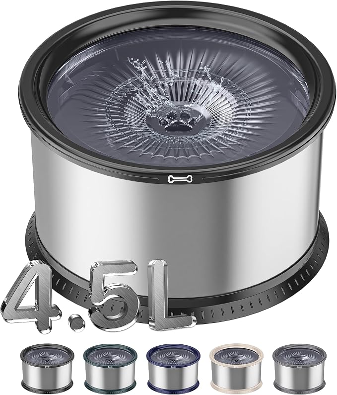 4.5L/1.2Gal Dog Water Bowl, No Spill Stainless Steel Slow Water Bowl for Medium Large Dogs, Large Capacity Splash Proof Slow Drinking Water Bowls with Anti-Slip Mat for Mess Drinkers