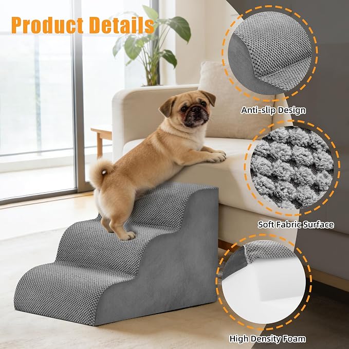 3-Step Dog Stairs for Small Dogs and Cats, 16" H Dog Steps for Couch, Sofa, Chair, Durable Non-Slip Sturdy Pet Steps, Pet Ramp for High Bed Indoor