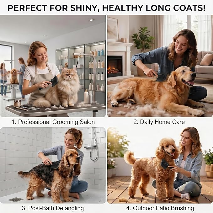 Large Slicker Brush for Dogs - 3-Piece Solid Wood Dog Grooming Kit for Doodles and Poodles - for Wavy, Curly & Matted Hair, Black