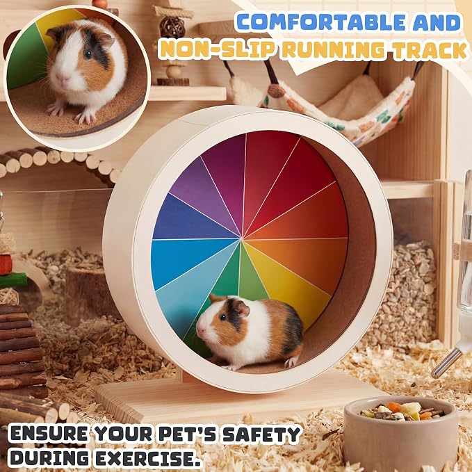 Geelin 12 Inch Hamster Wooden Silent Wheel, Rainbow Printed Small Animal Exercise Wheel, Quiet Spinner Hamster Running Wheels Toys for Hamsters, Gerbils, Mice and Other Small Pets