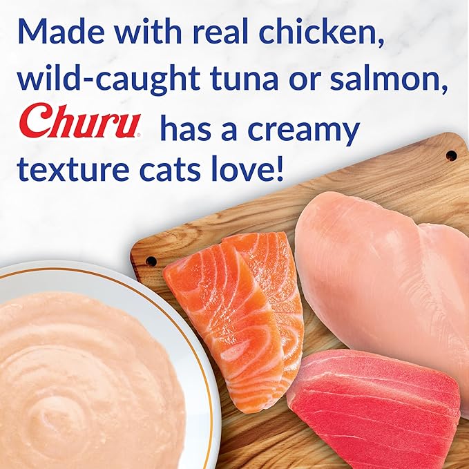 INABA Churu Cat Treats, Lickable, Squeezable Creamy Purée Cat Treat with Green Tea Extract & Taurine, 0.5 Ounces Each Tube, 20 Tubes, Chicken Variety