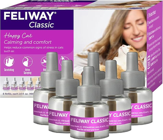FELIWAY Classic Cat Calming Diffuser Refill (6 Pack, 180 Day) – Cat Pheromone Diffuser Refill Reduces Stress‑Related Behaviors Like Spraying, Scratching, Hiding