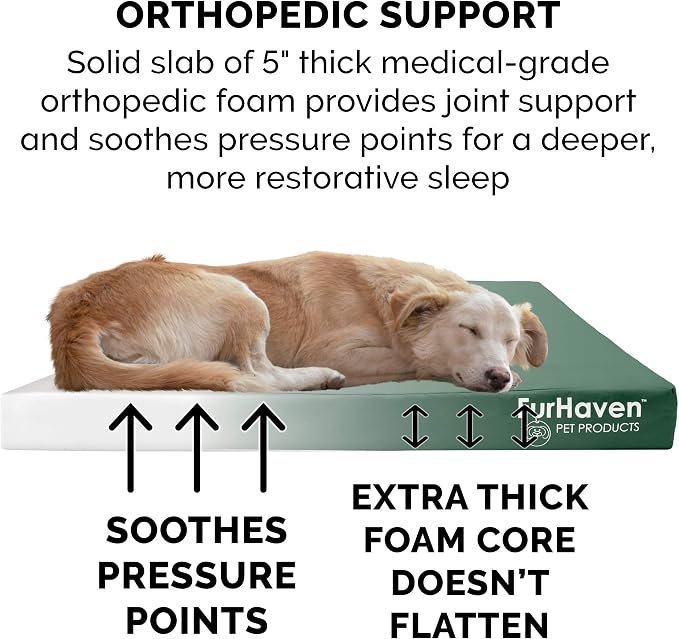 Furhaven Water-Resistant Orthopedic Dog Bed for Large Dogs w/ Removable Washable Cover, For Dogs Up to 125 lbs - Indoor/Outdoor Logo Print Oxford Polycanvas Mattress - Forest, Jumbo Plus/XXL