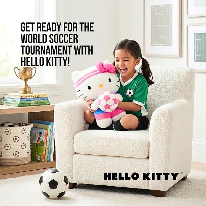 Hello Kitty Kids Bedding Super Soft Cozy Cuddle Pillow Buddy with Soccer Ball, 2026 World Tournament, (Officially Licensed Product) By Franco