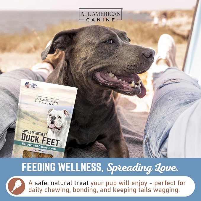 All American Canine 100 Natural Duck Feet Dog Treats– Single Ingredient, Dehydrated & Digestible – Crunchy, Low-Fat, High-Protein Chew for Joint Support & Dental Health – Made in USA