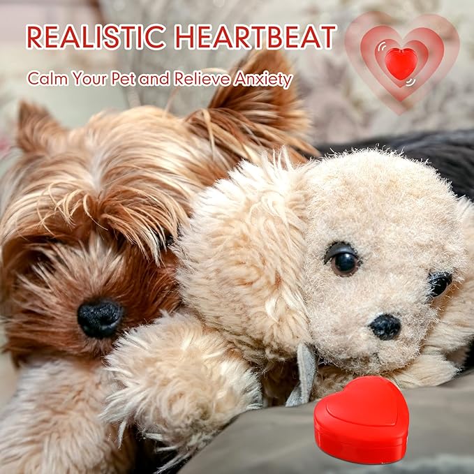 Lenwen 2 Pcs Heartbeat Replacement Soother Heartbeat Simulator Red Puppy Heartbeat for Puppy Sleep Aid Replacement Pulsing Heartbeat for Pets Cats Dog Anxiety Relief Sleep Aid Calming Plush Toys