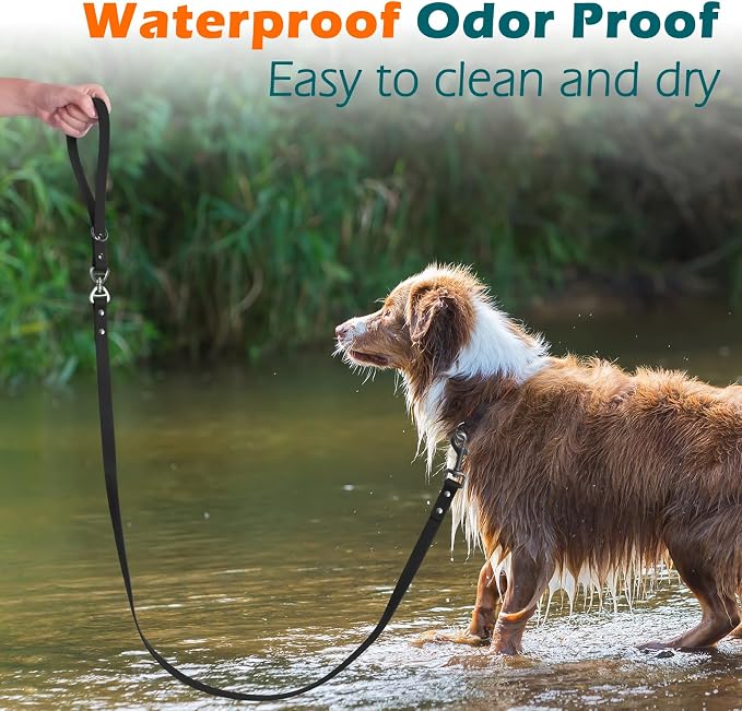 PetBonus 5 FT Waterproof Dog Leash and 2-Pack Silicone Collapsible Dog Bowls