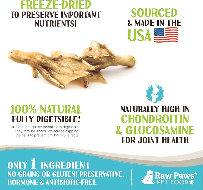 Raw Paws Freeze Dried Feet Chews Bundle - Freeze Dried Duck Feet for Dogs (10 Pack) & Chicken Feet Dog Treats (10 Pack) - Made in USA - Duck & Chicken Dog Treats - Single Ingredient Dog Chews