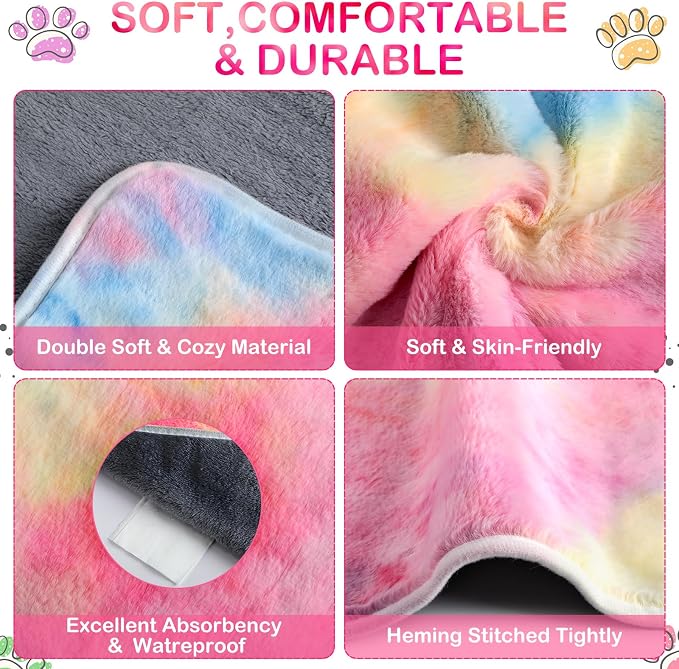 Tudomro 8 Pcs Absorbent Guinea Pig Blankets Washable Small Animal Fleece Bedding Cage Liners Reusable Pet Sleep Mat Pad Cover for Ferret Chinchilla Furniture Protection(Tie Dye,16 x 24 Inch)