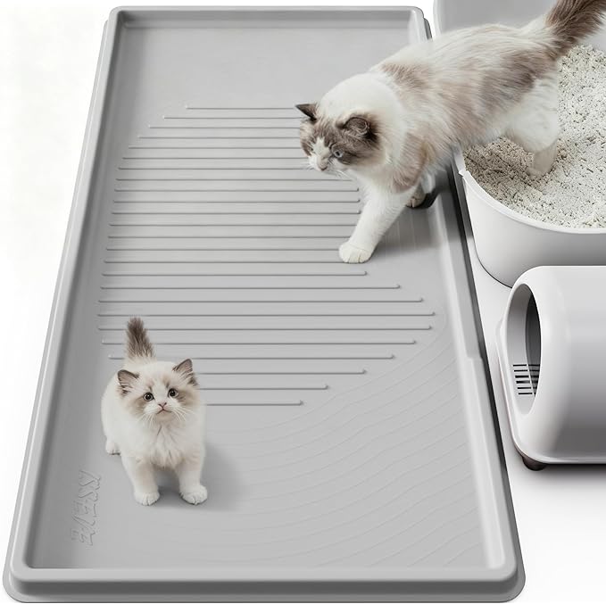 ISSEVE Cat Litter Mat 54" x 27.5" XXL, Extra Large Silicone Mat for Litter Box, 1.38" Raised Edge Urine Proof Litter Trapping Mat Pad for Scatter Control, Soft on Kitty Paws, Protect Floor (Grey)