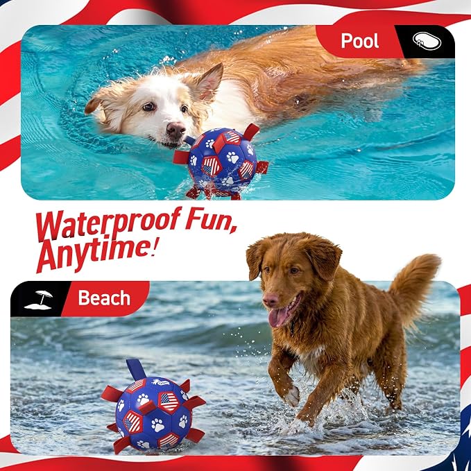 QDAN Dog Toys Soccer Ball with Straps, Durable Balls for Large Dogs, Beach Pool Dog Water Toy, Puppy Dog Birthday Gifts (8 Inch)
