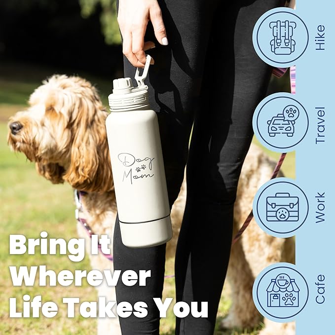 rubyloo Dog Stroller Caddy Organizer (Paw Print) & 32 oz Insulated Water Bottle with Attached 8 oz Bowl (Dog Mom) – Stroller Organizer & Hydration Set