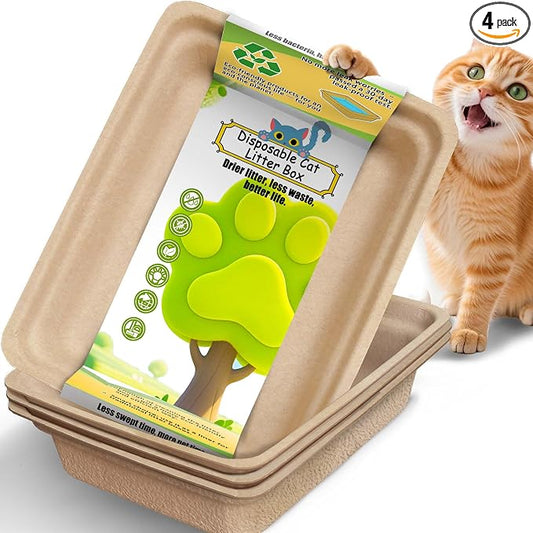 Disposable Litter Boxes for Cats Large: 2/4/6/8-Pack 17.5'' x 13.5'' Leak-Proof Sustainable for Indoor/Travel Use Standalone or as Liner 4-Pack
