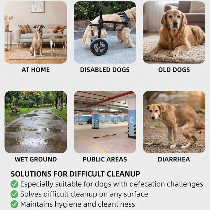 Reusable Dog Poop Pants with 50pcs Poop Bags, Adjustable Sanitary Pants for Incontinence & Outdoor Walking, Convenient Poop Collection for Senior & Disability Dogs (XL)