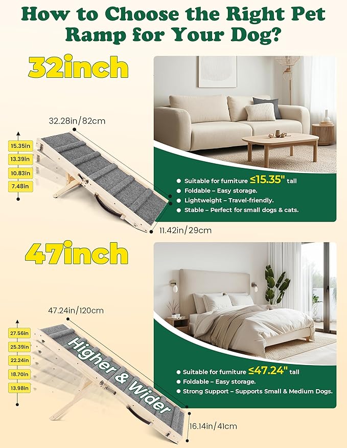 Dog Ramp Dog Stairs for Large Dogs Foldable Dog Ramp with 5 Adjustable Heights from 13.98'' to 27.56" Wood Pet Ramp with Non Slip Carpet Portable Puppy Ramp for Couch, Sofa, Bed, Car