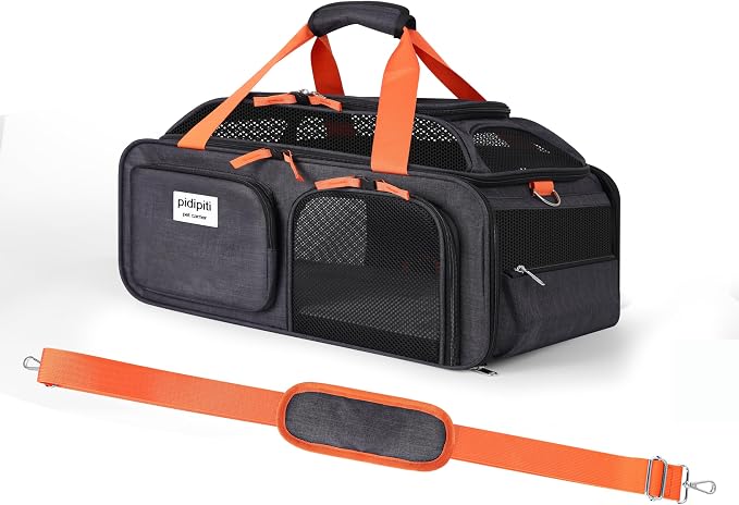 pidipiti 18.5x13x9 TSA Approved top Expandable Soft Sided pet Carrier for Small Dog up to 10 lbs,Medium cat up to 15 lbs. for Southwest and Other Airlines onlt Have 9'' Height Space Under seat