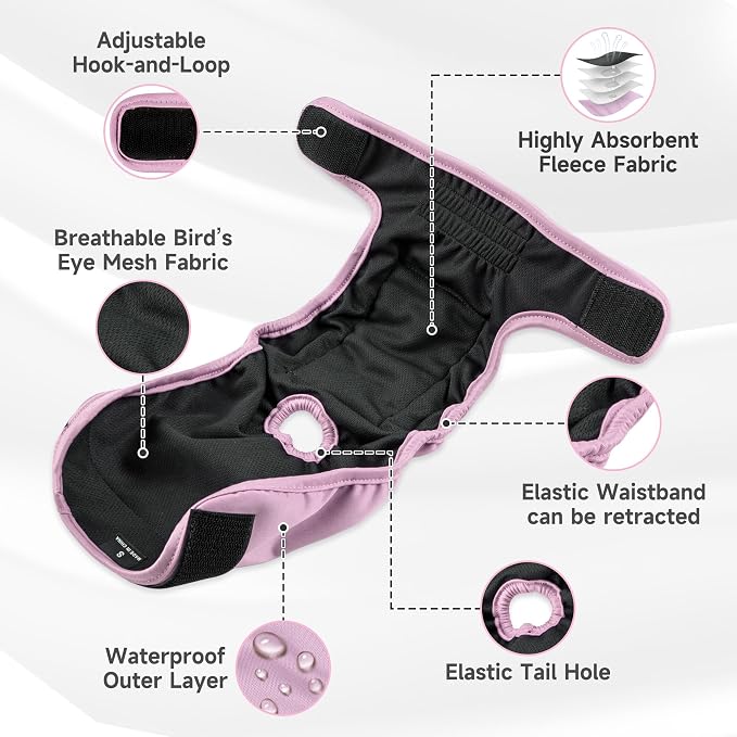 5Pcs Washable Reusable Female Dog Diapers Puppy Doggy Doggie Diapers for Female Dogs Small Medium Large Period Panties in Heat, Small