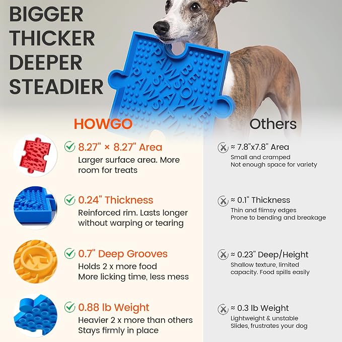 HowGo Puzzle Slow Feeder Lick Mat for Dogs, 38+ Suction Cups | Non-Slip Heavy Duty Maze Enrichment Bowl BPA-Free Silicone | Reduce Boredom Anxiety Free Combination (1PC, Red)