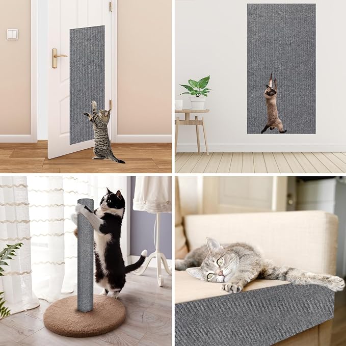 Trimmable Cat Scratcher Mat 2PCS, 78.7"x15.8" Self-Adhesive Scratching Carpet Pad Replacement for Cat Tree Shelves, Steps and Posts, DIY Scratch Couch Furniture Protector