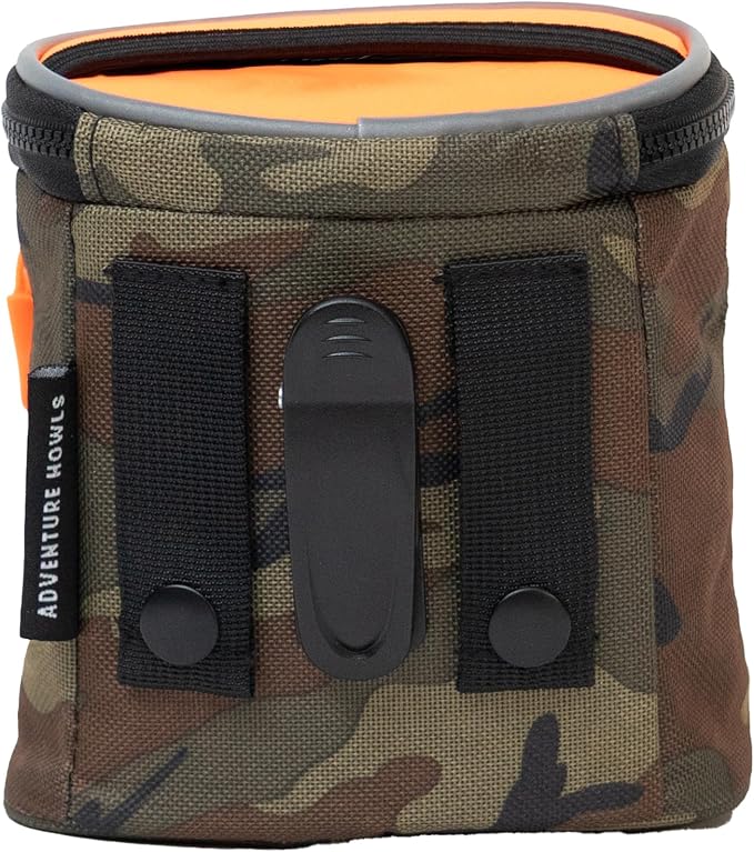 Quickdraw Dog Treat Pouch – Training Bag with Poop Bag Dispenser, Clicker Holder and Waist Belt – Hands-Free, Reflective and Durable for Puppy Training, Walks and Hikes (Orange/Camo)