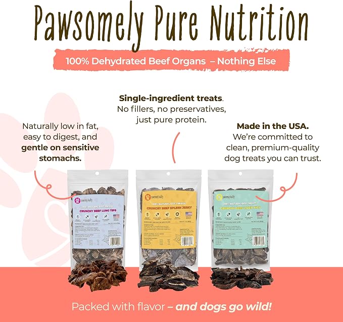 Pawsomely Healthy Beef Organ Treat Bundle – 100% Single Ingredient Variety Pack – Liver, Lung & Spleen – No Fillers or Additives, Grain-Free – High Protein Training Rewards – Made in USA, 3-Pack