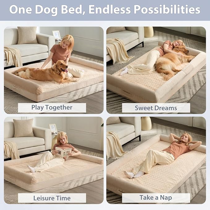 BFPETHOME Orthopedic Washable Dog Beds Large Sized Senior Dog for Comfy Sleeping with Removable Cover, Waterproof Big Soft Pet Couch Bed for Dogs Rerlax
