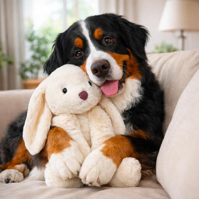 Calming Plush Dog Toy with Squeaker, Ultra-Soft Floppy Cuddle Companion, Lavender Scented, Bunny, Large, 11.8”