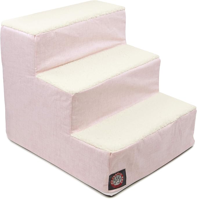 Majestic Pet Portable Pet Stairs | Soft Sherpa Steps Foam Feeling | Steps for Dogs & Cats | Dog & Cat Ramp | Indoor Only | Max Weight: up to 250 Lbs, 3 Step, Jackson Heathered Soft Blush