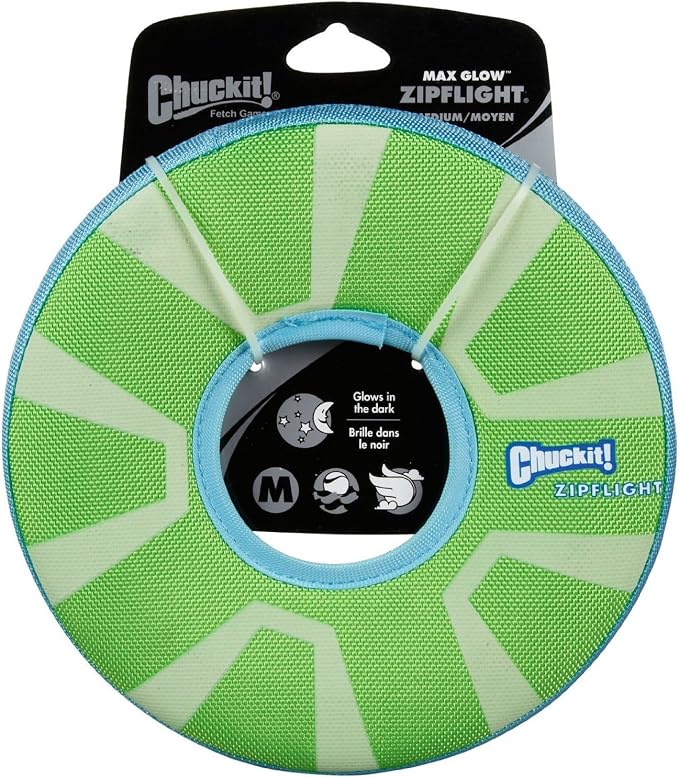 Chuckit! 2 Pack of Max Glow Zipflight Dog Toys, Medium 8.5-Inch2