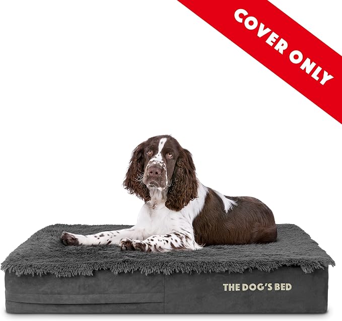 The Dog’s Bed Replacement Outer Cover, Fur Fabric, Grey Fur, Large, 6-Inch