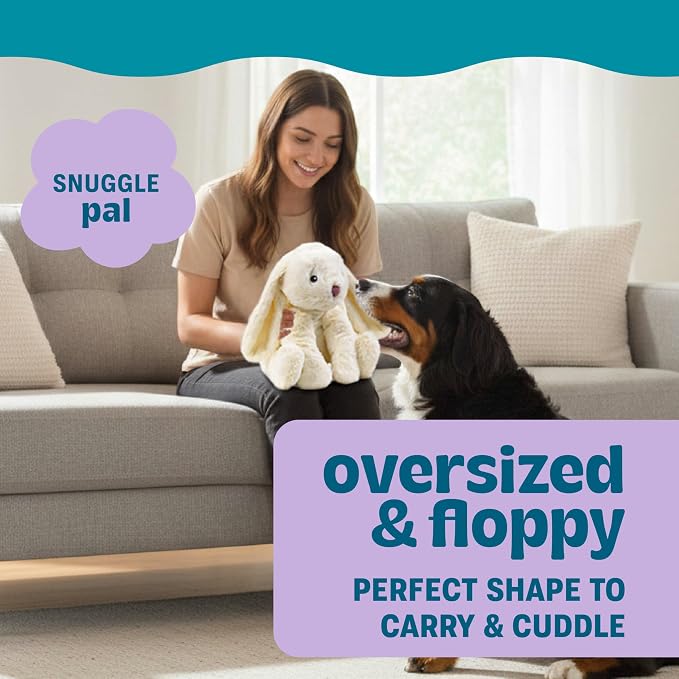 Calming Plush Dog Toy with Squeaker, Ultra-Soft Floppy Cuddle Companion, Lavender Scented, Bunny, Large, 11.8”