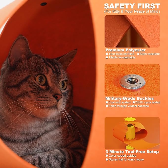 Cat Tunnel, Cat Cave for Indoor Cats Bed,Scratch Resistant Cat Toys for Medium Large Cats Hide and Seek Toy (Amber Orange)