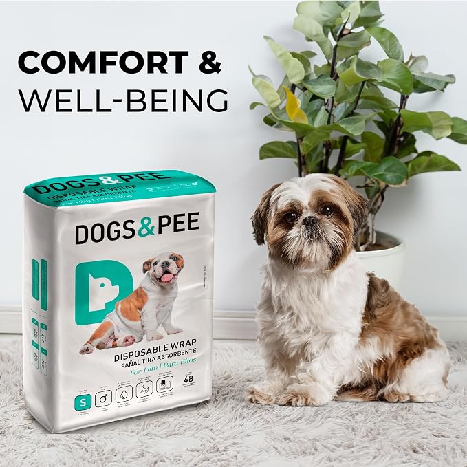 Dog´s Care – Disposable Hygienic Diaper for Male Dogs – Ultra-Absorbent, Comfortable – 6 to 8 Hours Protection – Size S – 13 to 21 inches – 48 Units