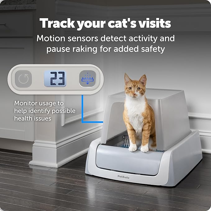PetSafe ScoopFree Crystal Pro Legacy Self-Cleaning Automatic Cat Litter Box - Front-Entry Motion-Sensing Cat Box with Integrated Health Counter - Includes 1 Disposable Crystal Litter Tray