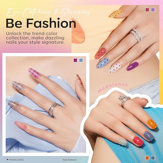 modelones 32 PCS Gel Nail Polish Set, 28 Colors Jelly Nude Gel Polish with No Wipe Base Coat, Glitter & Glossy & Matte Top Coat Translucent Pink White Brown Soak Off LED Nail Art Kit Salon at Home