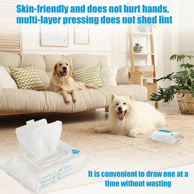 Treela 10 Packs of 800 Dog Wipes Pet Wipes Cat Grooming Supplies for Paws, Butt, Ear, Skin, Body Bath Cleaning Stain Odor Remover, Home or Travel Use(Unscented)
