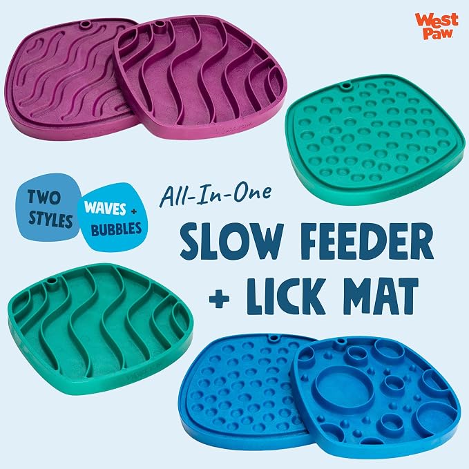 West Paw Seaflex Bubbles Feast Mat – All-in-One, Slow Feeder, Lick Mat – Encourages Foraging & Food Exploration - Engages Picky Eaters & Slow Feeding - Versatile – Easy to Clean, Non-Toxic - Tropic
