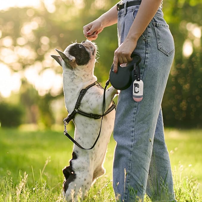 SVD.PET Dog Poop Bag Dispenser, Retractable Dog Waste Bag Holder for Leash, Pet Poop Bag Holder with 15 Bags, Dog Walking Accessory (White/Pink)