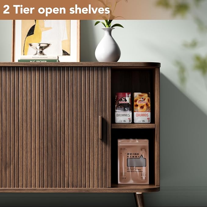 35.4" Cat Litter Box Enclosure with Sliding Door – Wooden Hidden Litter Box Furniture with 2-Layer Shelves, Side End Table for Living Room, Brown