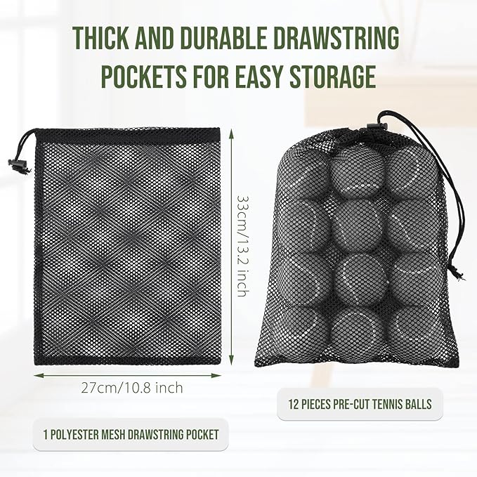 Macarrie 12 Pcs Precut Tennis Balls for Chairs Glide Balls Bulk Chair Leg Floor Protectors Chair Foot Covers with Storage Bag for Furniture Leg Floor Protection