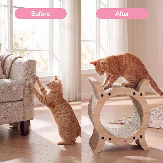 Nyan 16.5" Modern Cardboard Tunnel Cat Scratcher House with Catnip, Corrugated Indoor Cat Hideaway Den, Oak Wood Pattern Scratching Surface for All Cats CSR1007I