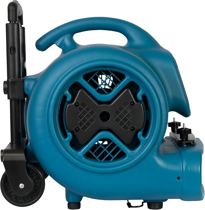 XPOWER P-630HC Pro 1/2 HP 2800 CFM Centrifugal Air Mover, Carpet Dryer, Floor Fan, Blower, Telescopic Handle and Wheels, Carpet Clamp, for Water Damage Restoration, Janitorial, Plumbing, Home Us, Blue