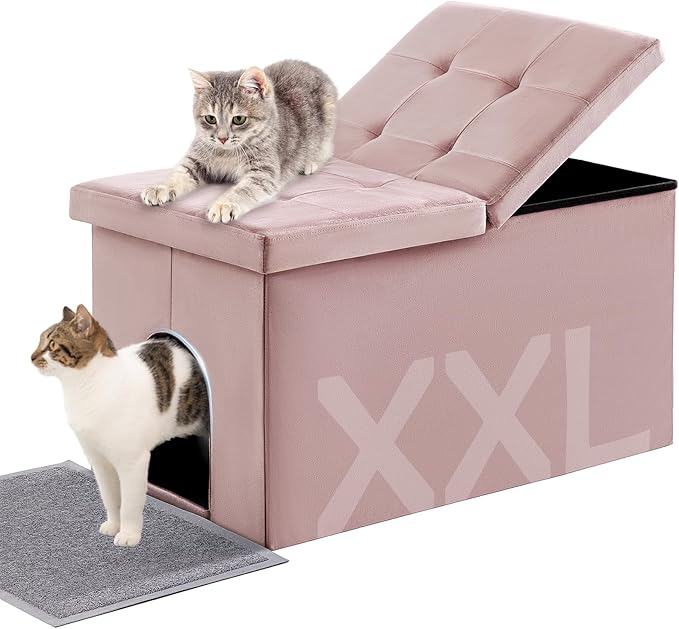 MEEXPAWS Cat Litter Box Enclosure Furniture Hidden Extra Large, Lift Design Lid Velvet Cat Washroom Bench Storage Cabinet | 35.4x19.7x19.7 in | Dog Proof|Urine Proof Inside|Quick Assembly| Easy Clean