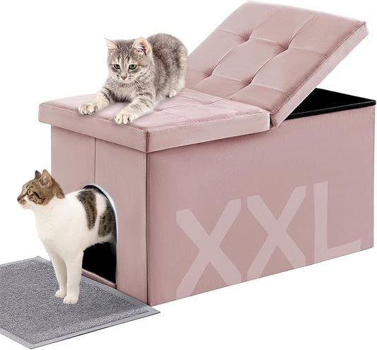 MEEXPAWS Cat Litter Box Enclosure Furniture Hidden Extra Large, Lift Design Lid Velvet Cat Washroom Bench Storage Cabinet | 35.4x19.7x19.7 in | Dog Proof|Urine Proof Inside|Quick Assembly| Easy Clean
