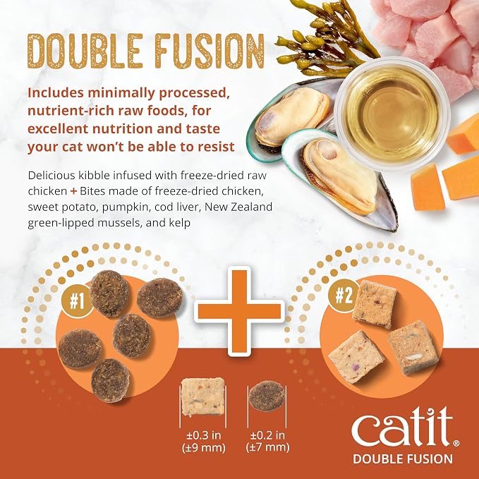 Catit Recipes Double Fusion Adult Cat Food – Chicken Recipe, High-Protein, Freeze-Dried Raw Toppings, No by-Products, Minimally Processed for Optimal Nutrition, 10 lb