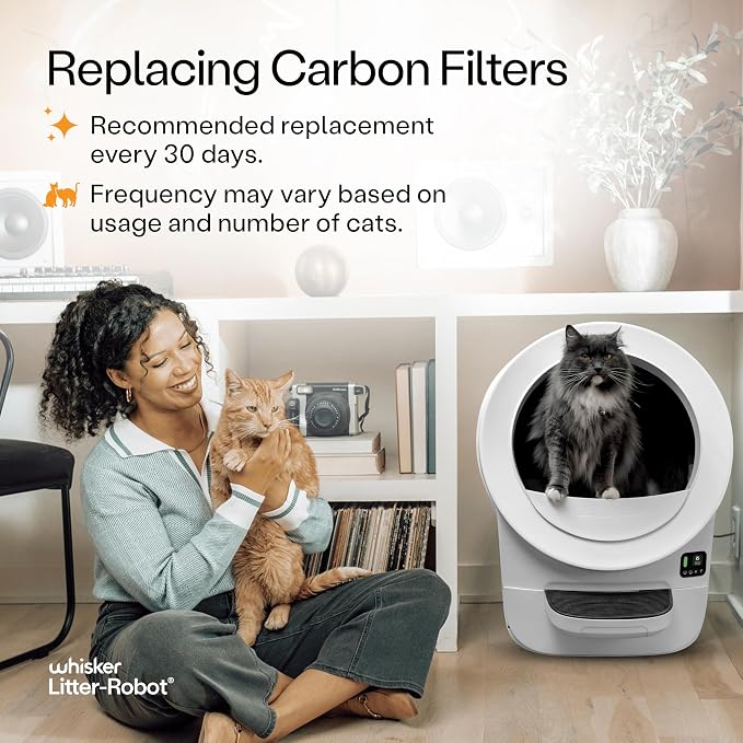 Whisker Litter-Robot 4 Carbon Filters, 6 Pack, Custom Fit Carbon Filter Pads for Litter-Robot 4, Absorbs and Reduces Litter Box Odors for Cleaner Smelling Home