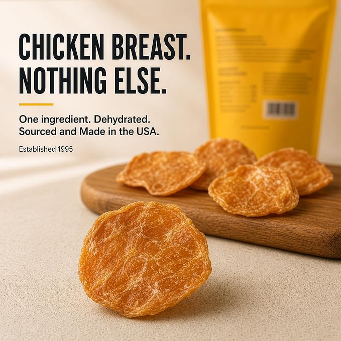 SitStay Chicken Chips Dog Treats, Chicken Chips for Dogs - Single Ingredient Dog Treats - Dehydrated, 80% Protein Low Fat - Training Rewards - All Breeds & Life Stages - Made in USA - 4 oz