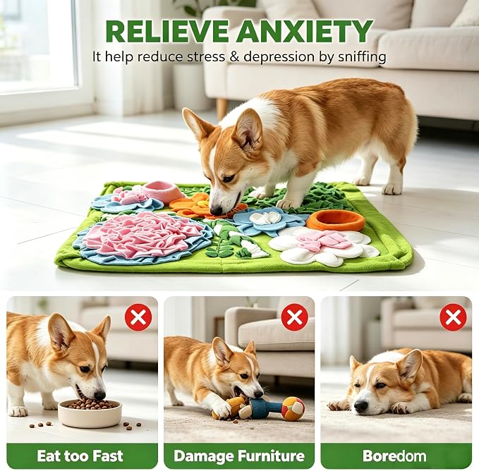 Snuffle Mat for Dogs, Slow Feeder Dog Puzzle Toy, Pet Enrichment Mat | Interactive snuffle mat encourages natural foraging, mental stimulation, slower eating, and enrichment for dogs.