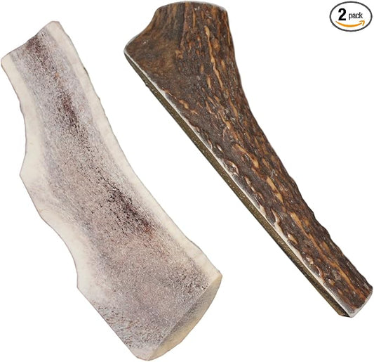 Elkhorn Premium Chews - Large Split Twin Pack (for 30-50 lb Dogs) Premium Grade Elk Antlers for Dogs (2 Pieces) Sourced in the USA
